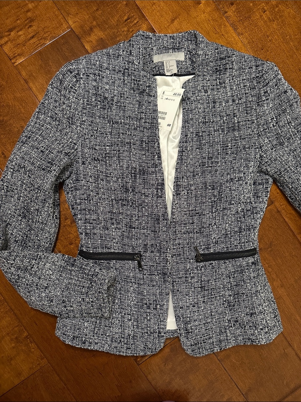 H&M Navy and White Tweed Blazer